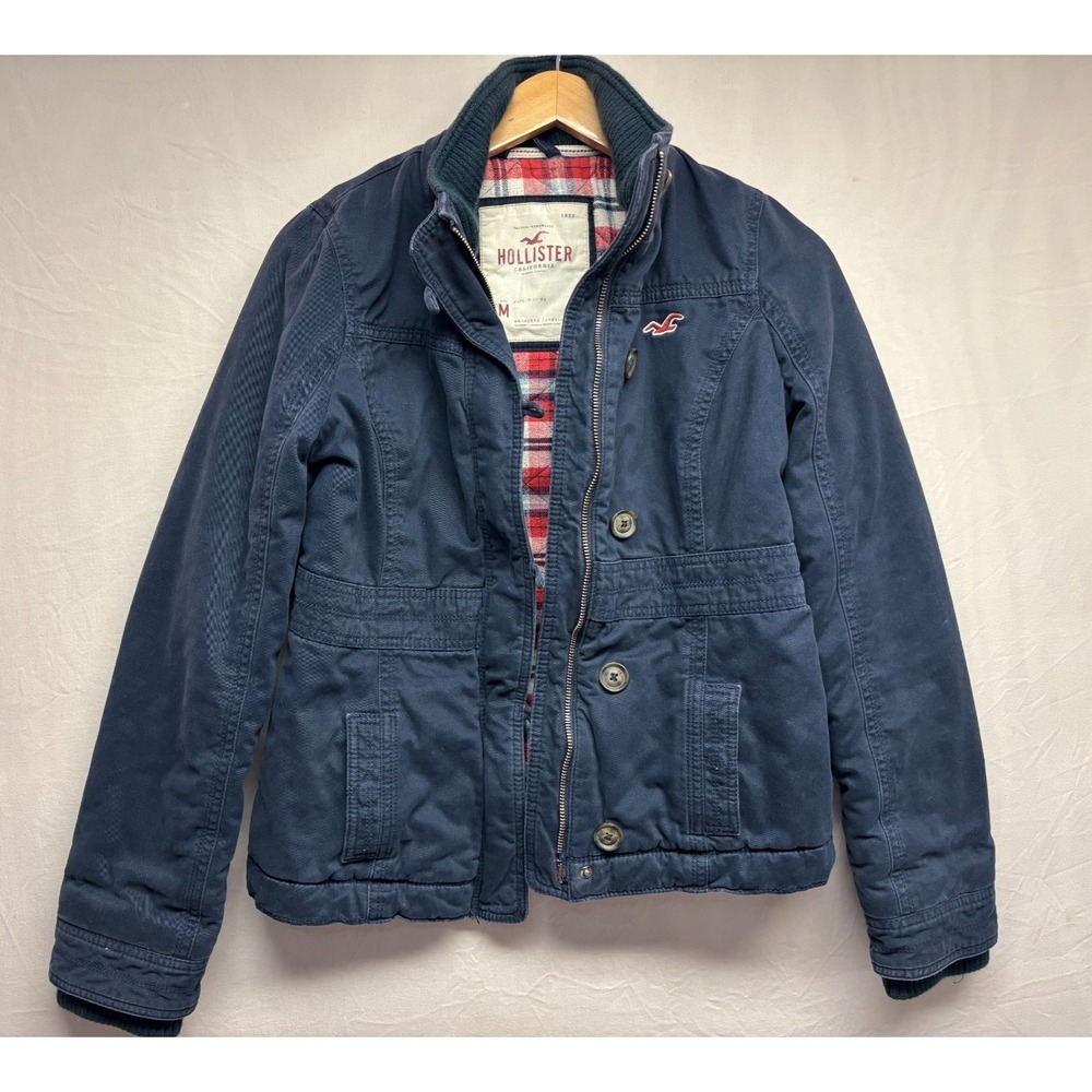 Hollister California BROKEN Zipper Jacket Women's Plaid Lined Long Sleeve Button